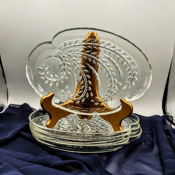 Federal Glass Hospitality Homestead Wheat Clear Snack Plates Set 4 MCM Vtg - Picture 2 of 8